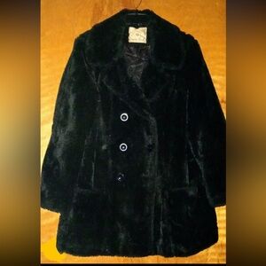 Vintage 70’s White Stag Black Faux Fur Teddy Coat L 12